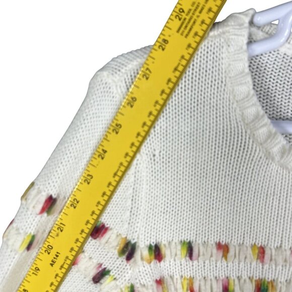 Talbots Womens L White Knit Sweater Rainbow Accents Space Dye Long Sleeve Top - Picture 12 of 15